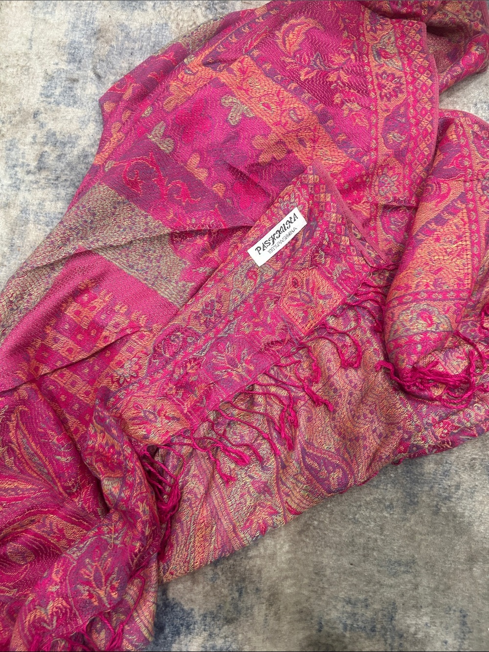 Pashmina-Style Fuchsia Pink Paisley Shawl